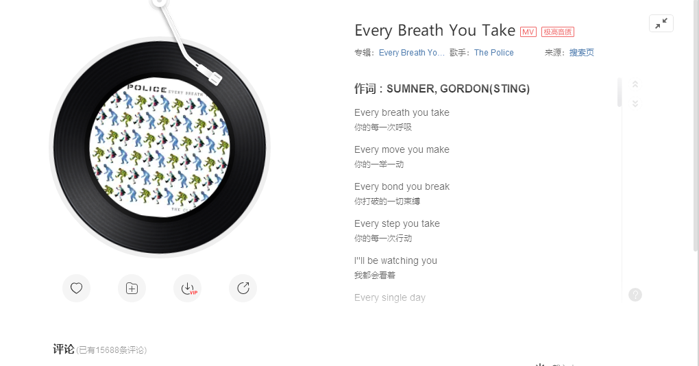《抖音》Every Breath You Take歌曲信息介绍