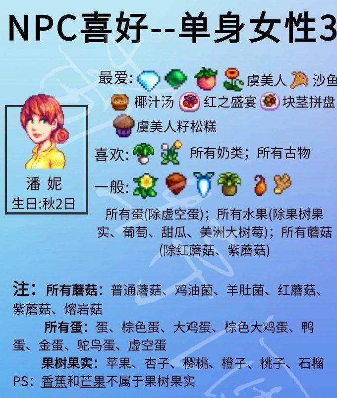 《星露谷物语》单身npc喜好详情 单身npc人物喜好一览